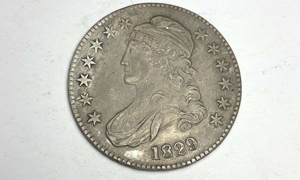 1829 Small Letters Capped Bust Silver Half Dollar AU50 DT (1 of 2)