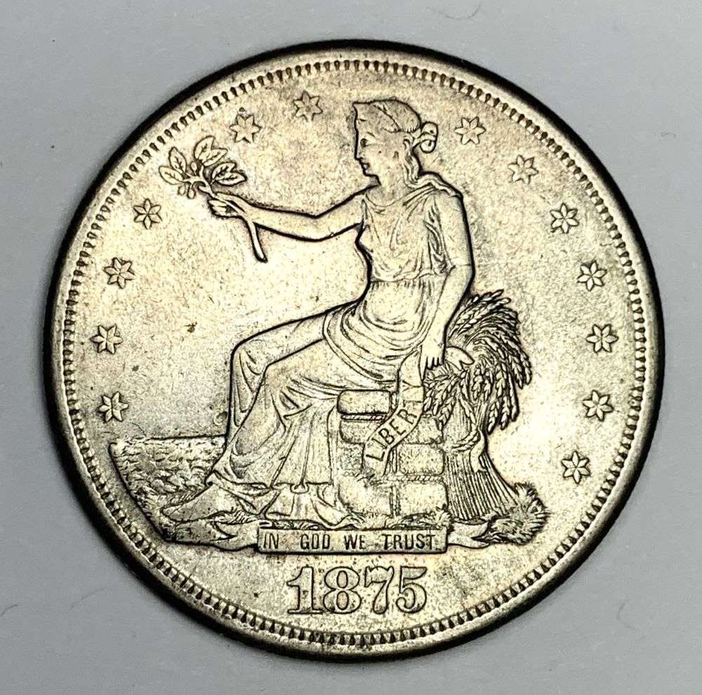 1875-S United States Silver Trade Dollar XF: This is the story about two coin dealers, a partnership. One, the largest bullion dealer north of San Francisco, and the other, the largest rare coin dealer north of San Francisco. Together, their sho