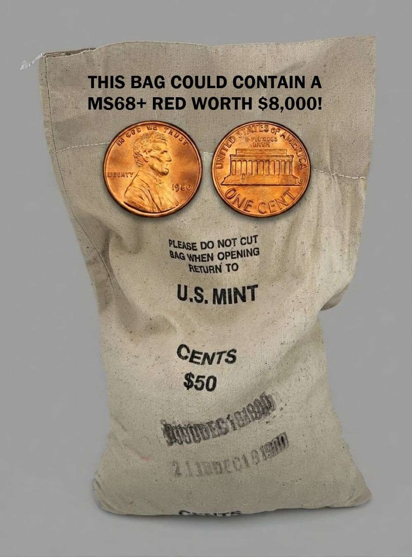 Mint Sewn Bag 1980 Lincoln cents (5,000-coins)-Possible $8,000 Penny?: Are you ready to crack the seal on an absolute time capsule and embark on a true treasure hunt? This is your rare opportunity to acquire a pristine mint-sewn bag containing a massive, unsearched hoard