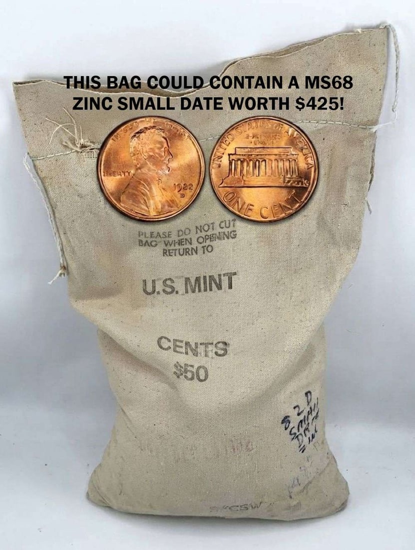 Mint Sewn Bag 1982-D Lincoln cents (5,000-coins)-Possible $425 Penny?: Are you ready to crack the seal on an absolute time capsule and embark on a true treasure hunt? This is your rare opportunity to acquire a pristine mint-sewn bag containing a massive, unsearched hoard