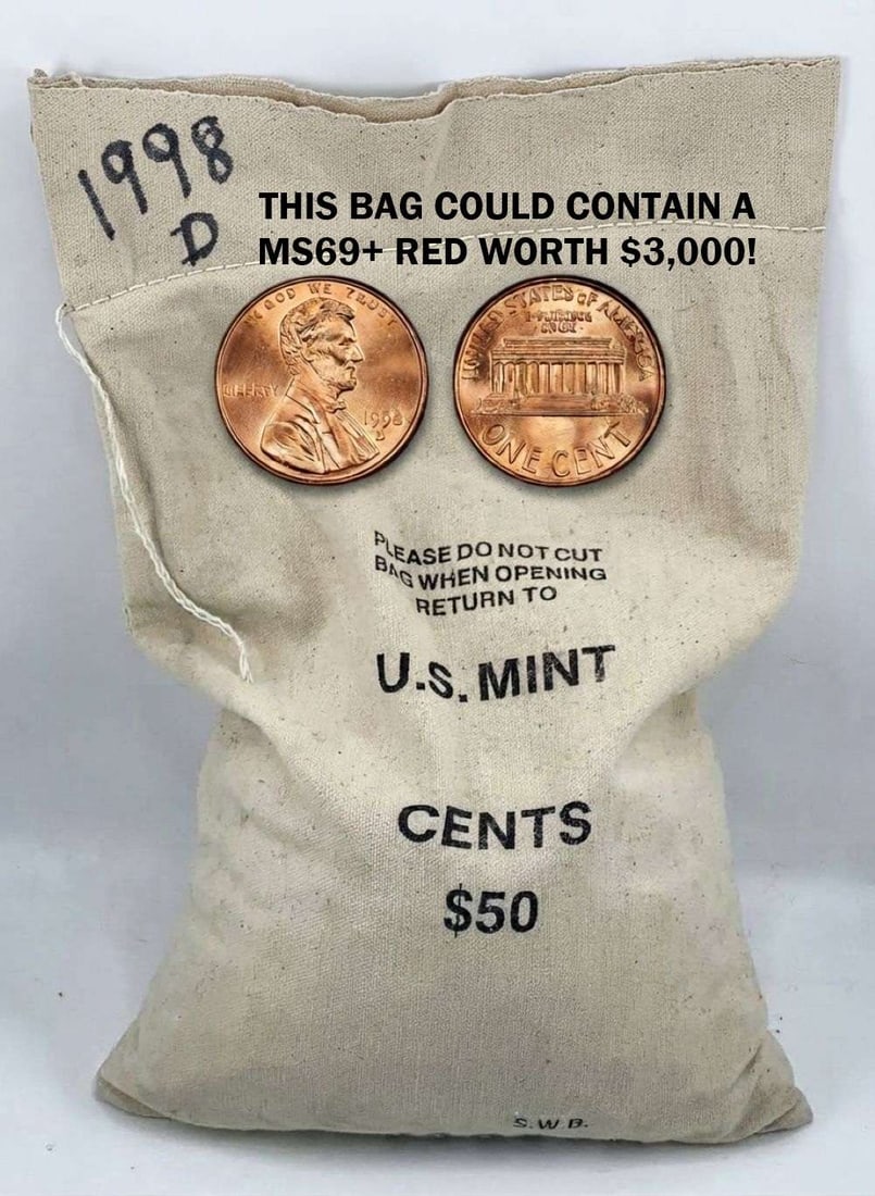 Mint Sewn Bag 1998-D Lincoln cents (5,000-coins)- Possible $3,000 Penny?: Are you ready to crack the seal on an absolute time capsule and embark on a true treasure hunt? This is your rare opportunity to acquire a pristine mint-sewn bag containing a massive, unsearched hoard