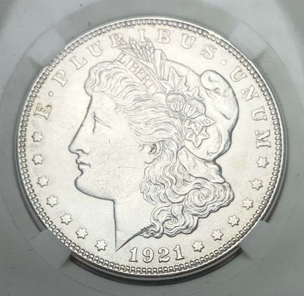 1921-D Morgan Silver Dollar MS65: IMPORTANT NOTE: We do not agree with the grade provided with this "off-brand" grading company. Winner shall receive the exact coin shown here. (MR)