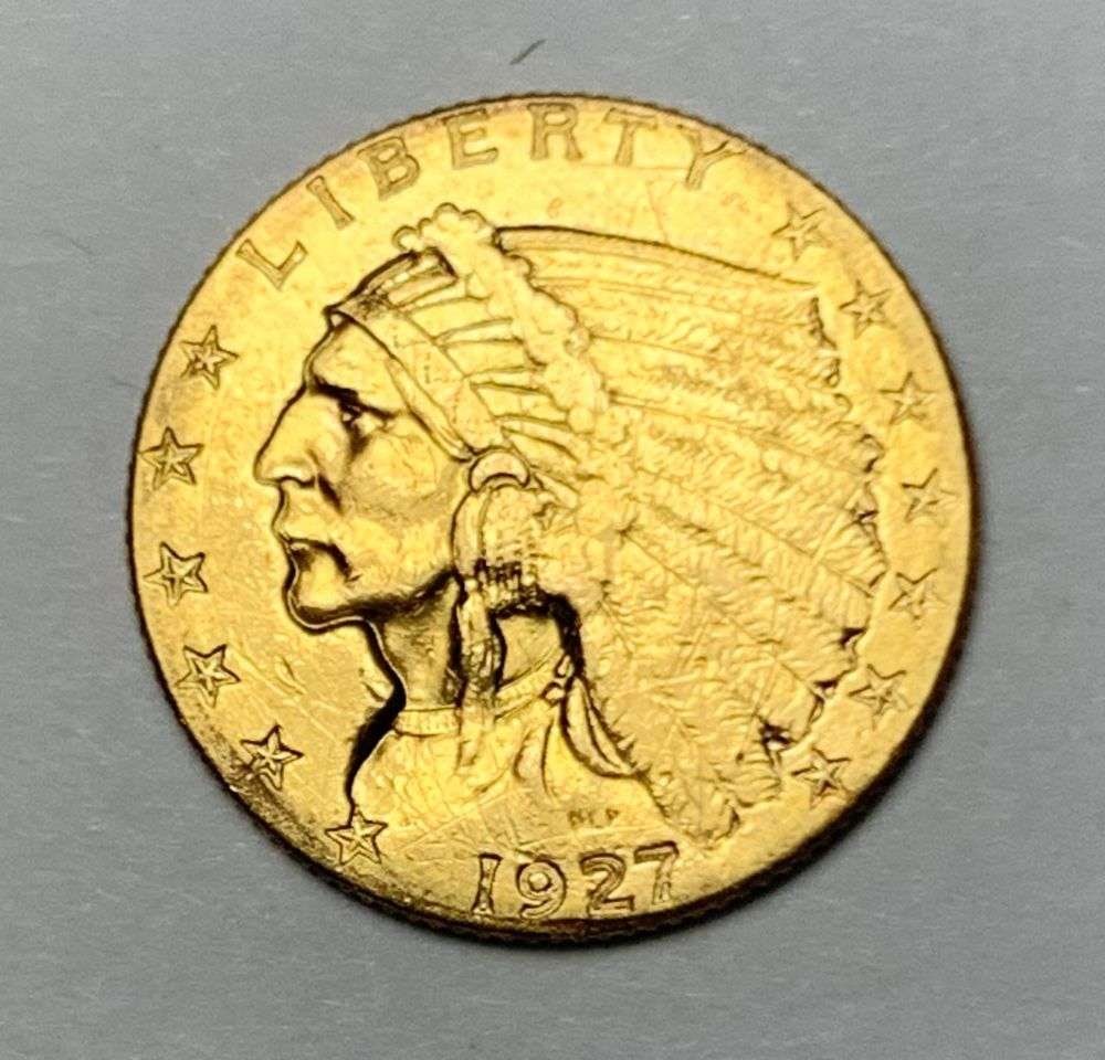 1927 Gold $2.50 Indian Head: Winner shall receive the exact coin shown here. (NH)