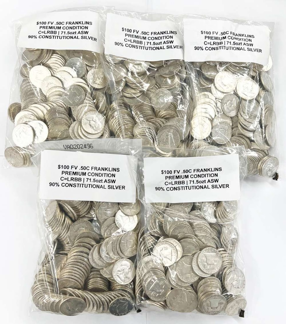 $500 Face Value Sealed Bags 90% Silver Franklin Half Dollars (1,000-coins): Winner shall receive $500 face value or (1,000-coins). Please allow 2-4 weeks for shipping.