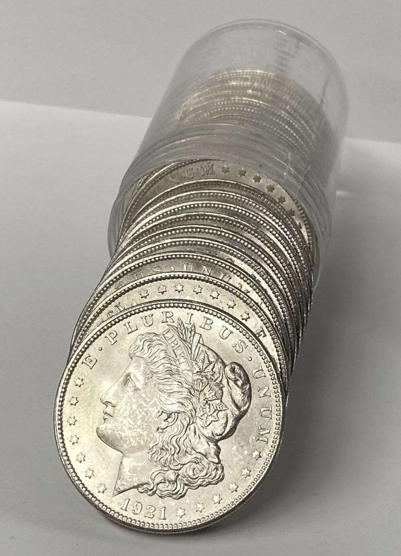 Roll (20) Mint Condition 1921 Morgan Silver Dollar: Winner shall receive (1) roll (20-coins) precisely resembling the one shown here. (RR/PBB)