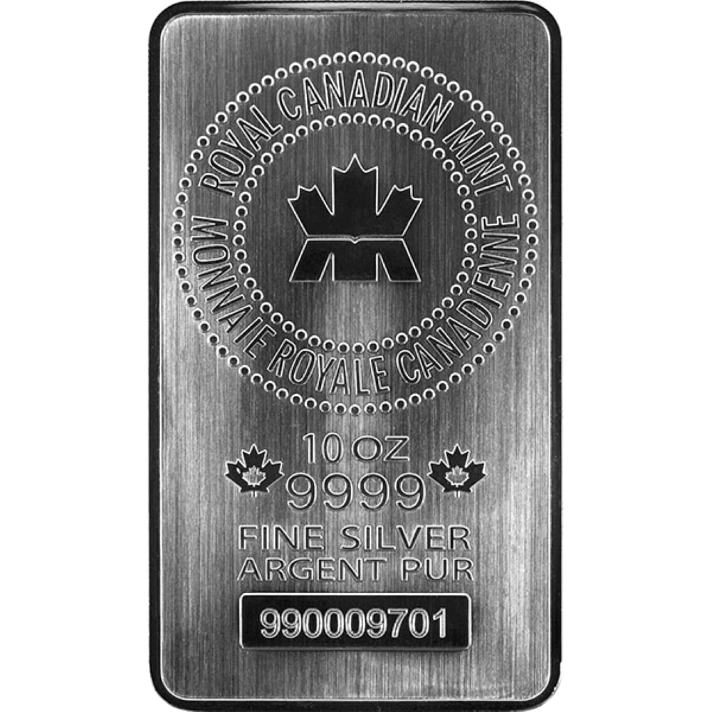 Last Minute! (5) 10 oz .9999 Silver Royal Canadian Mint Bar: Please Allow 2-4 Weeks For Delivery