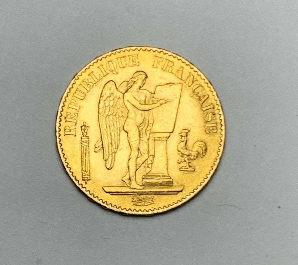 Last Minute Gold! 1877 Gold Angel French 20 Franc .1867 AGW: Winner shall receive the exact coin shown here. (MR/RBB)