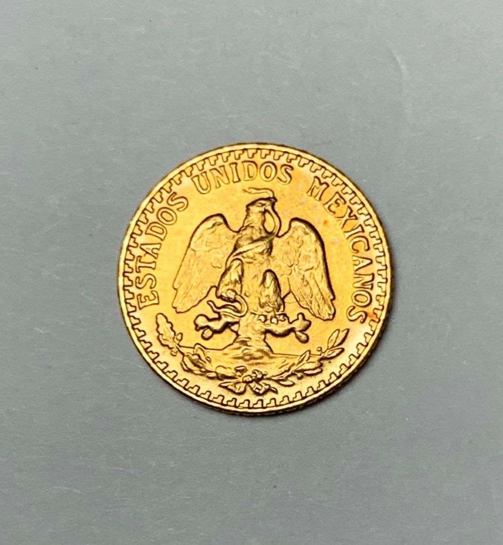 1945 Mexican Gold Dos Pesos .0482 ozt AGW: Winner shall receive the exact coin shown here. (MR/LUR)