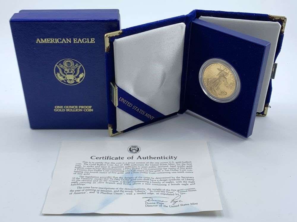 Super Vintage (1) Coin From Giant Collection! First Year 1986-W American $50 Gold Eagle 1 ozt PFOGP: From a secret location, these coins were put back by a now deceased elderly family member many, many years ago, maybe even decades. They were very active in the 1960's through the 1980's buying a grea