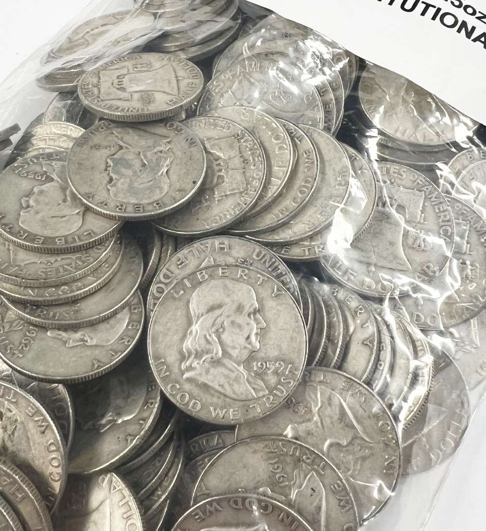 United States Constitutional $50 FV 90% Silver Franklin 50c (100-coins): Winner shall receive $50 Face 90% Silver Franklin Half Dollars (100-coins), precisely resembling the coins shown here. Please allow 2-4 weeks for shipping.