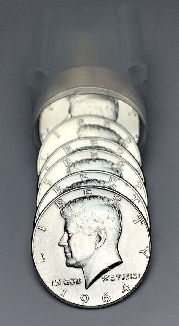 Last Minute! Mint Condition Roll (10) 1964 Kennedy Silver Half Dollars: Winner shall receive the exact roll (10-coins) shown here. (NH/B)