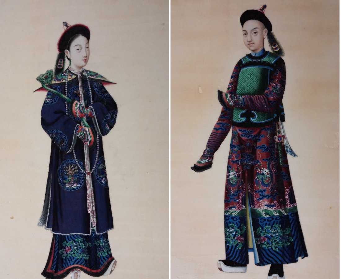 China Trade Portraits Attribute to Lam Qua.: China Trade Portraits. Anonymous. Attribute to Lam Qua.Watercolor on rice paper Measurement: 27 x 17 cm.Provenance: MarsCloud Art Gallery (Jean F. Millet Gallery)清朝贵胄ࠔ