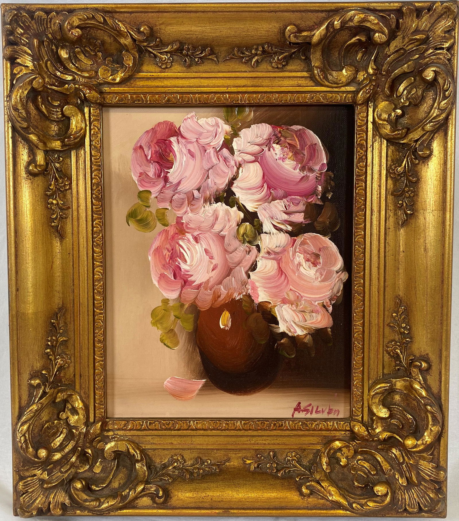 Oil on Canvas Still Live Art Roses in Vase (1 of 4)