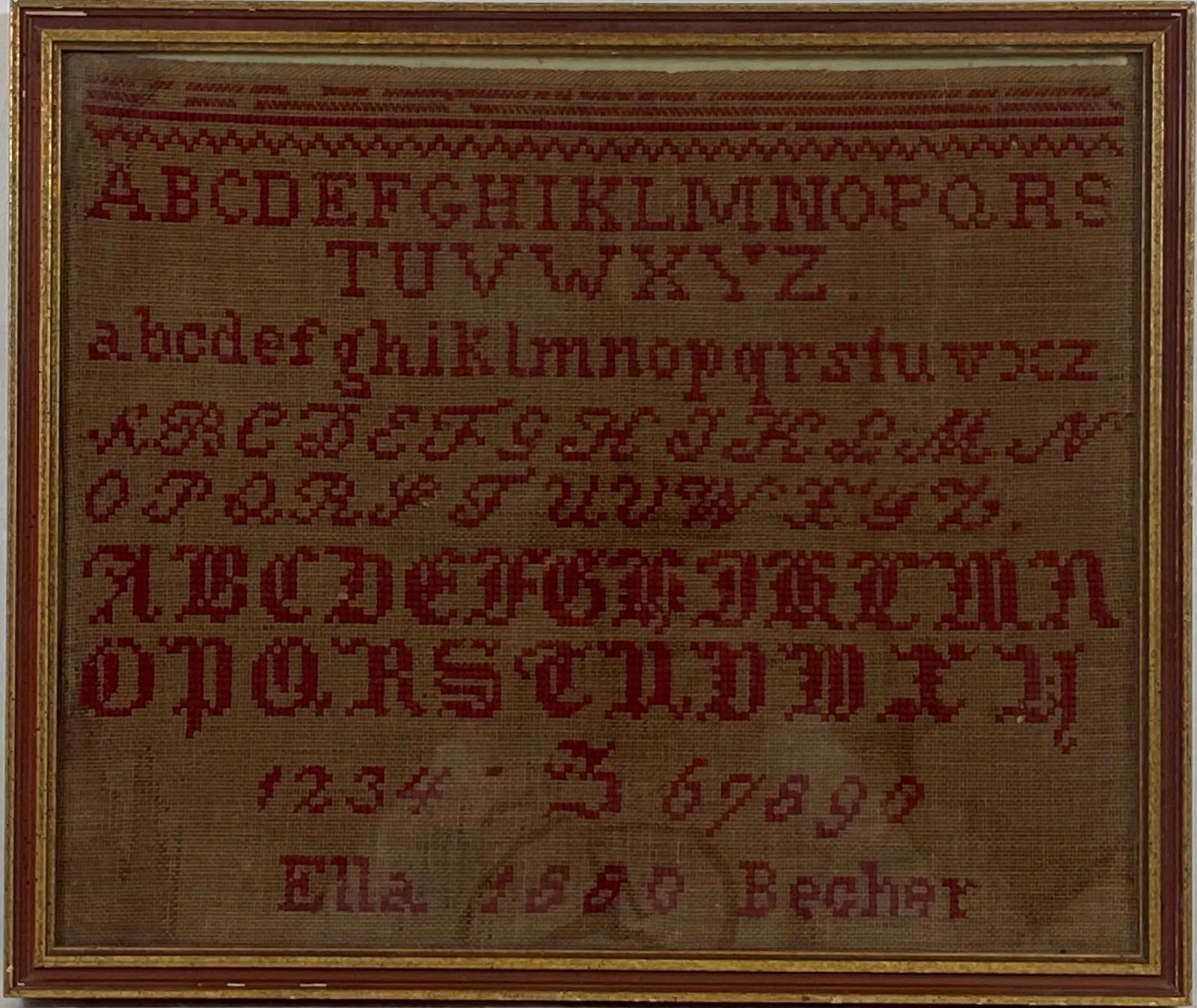 American Needlework Sampler Ella Becher 1880 (1 of 5)