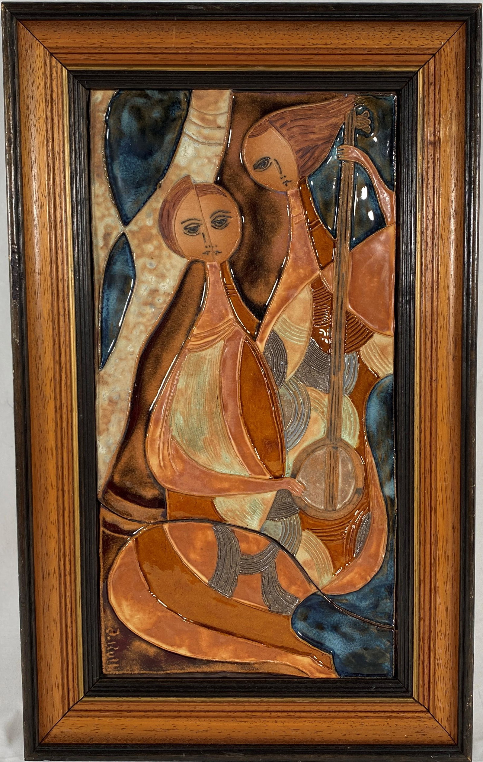 MCM Modern Glazed Wall Plaque Signed (1 of 4)