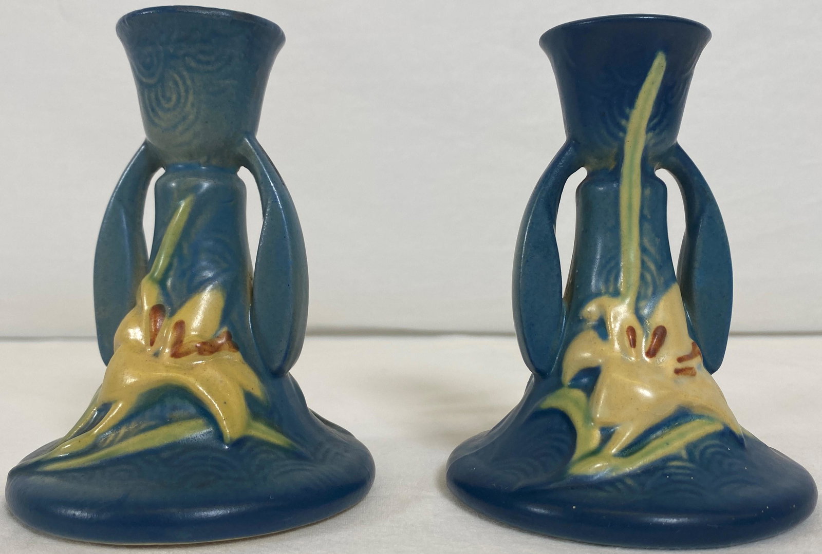 Roseville Zephyr Lily Art Pottery Candlestick Pair (1 of 4)