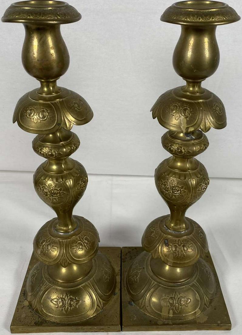 Antique  19th 20th c. Polish Sabbath Candlestick Pair (1 of 10)