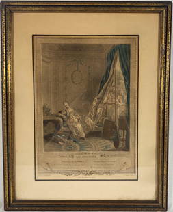 "Le Boudoir" 1774 Maleuvre Freudeberg Antique: "Le Boudoir" 1774 Maleuvre Freudeberg Antique Print Vintage Framed. Le Boudoir color engraving. Pierre Maleuvre after Sigmund Freudenberger, lettered with production detail: 'I. H. E. inv. S.