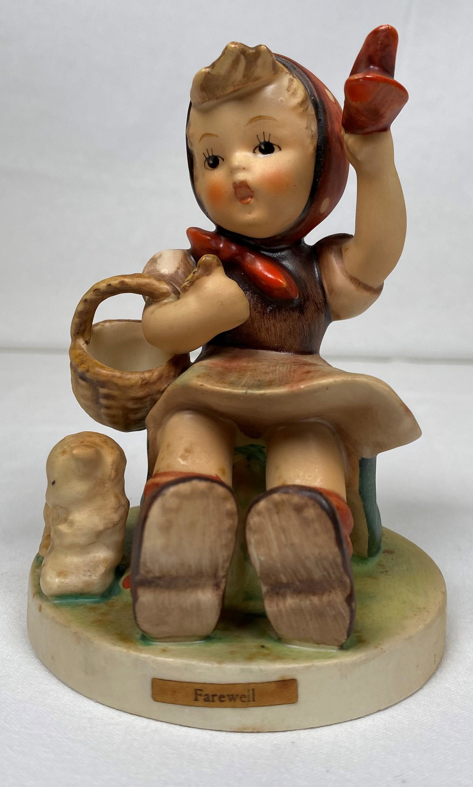 Hummel Girl Figurine Farewell #65: 1950's Farewell Hummel Figurine Hummel Goebel Figurine Farewell 65 Girl with Lamb and Basket A little girl and lamb wave farewell to loved ones as they depart This beautiful piece is " Farewell " It d