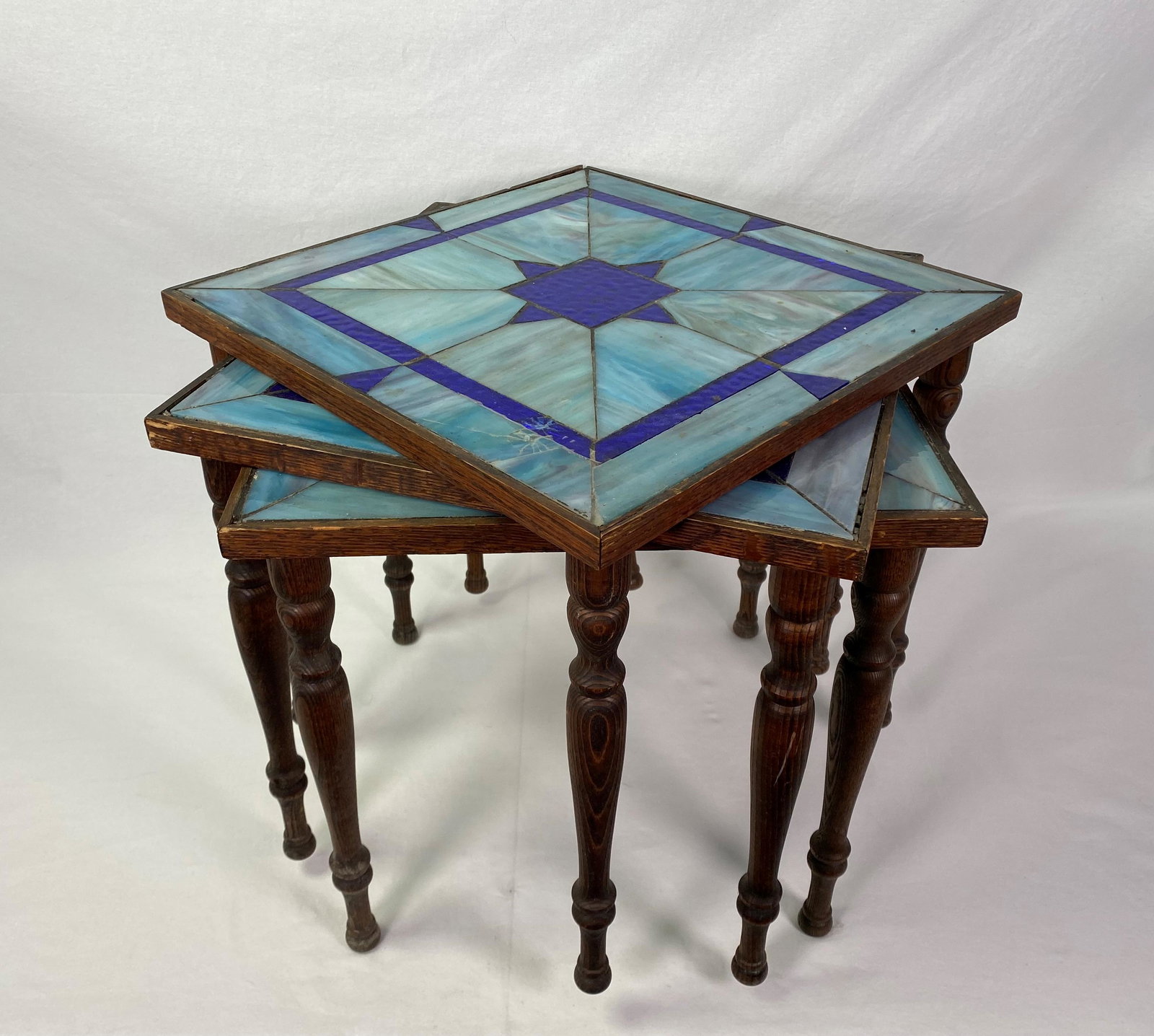 Arts & Crafts Stained Glass Nesting Table Set of 3 (1 of 7)