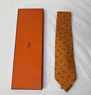 Hermes Galloping Horses Orange Silk Tie New Never Used: French Hermes Paris Galloping Horses Orange Silk Tie Brand New Never Used New Old Stock NOS Neiman Marcus tags still on with original gift box 100% silk Dry Clean Only Made in France search words Gucc