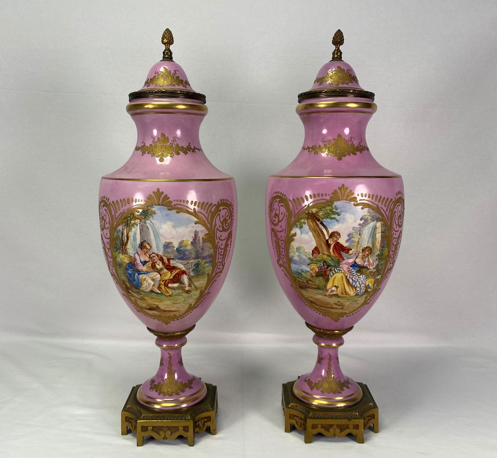 Pair of French Sevres Brass Monumental Covered Vases (1 of 14)