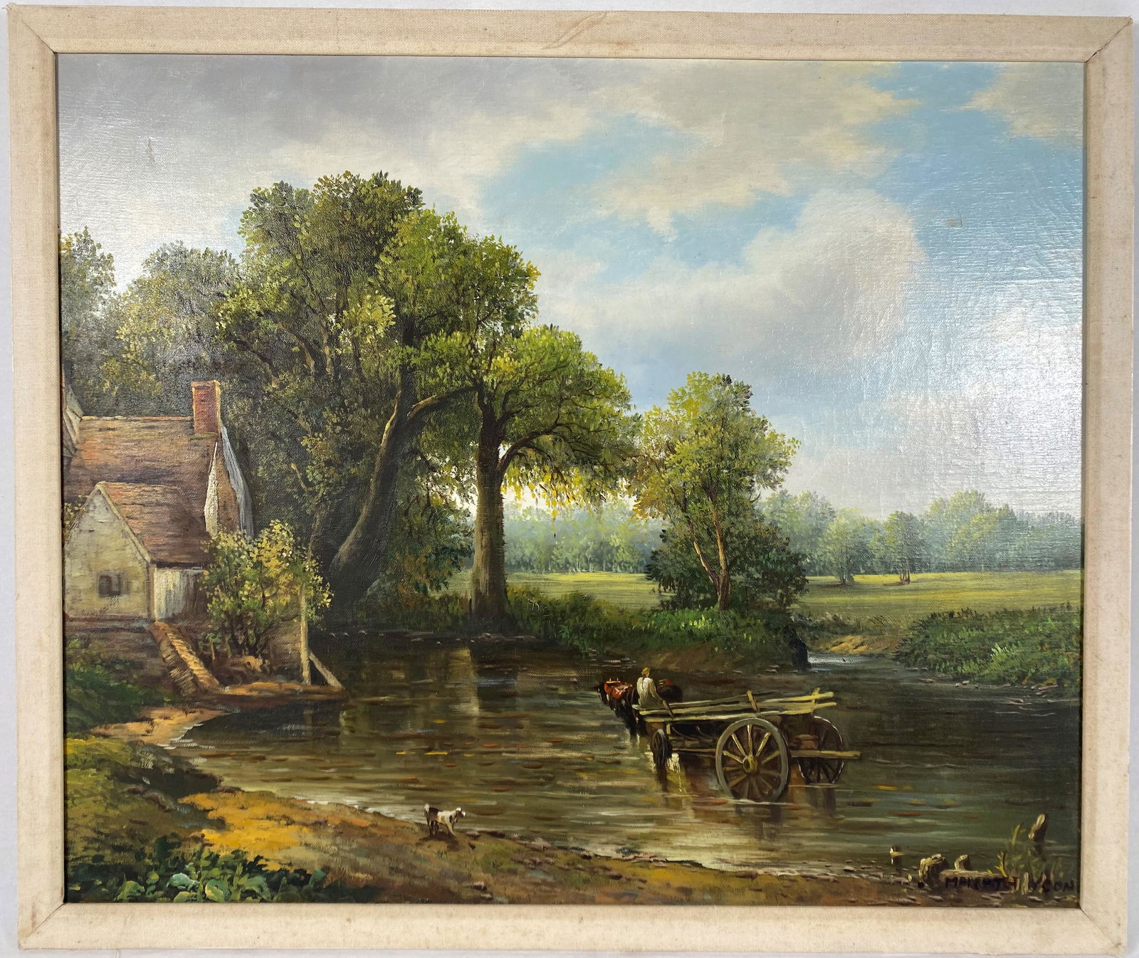 Oil on Canvas The Haywain Painting Signed Illegible (1 of 5)