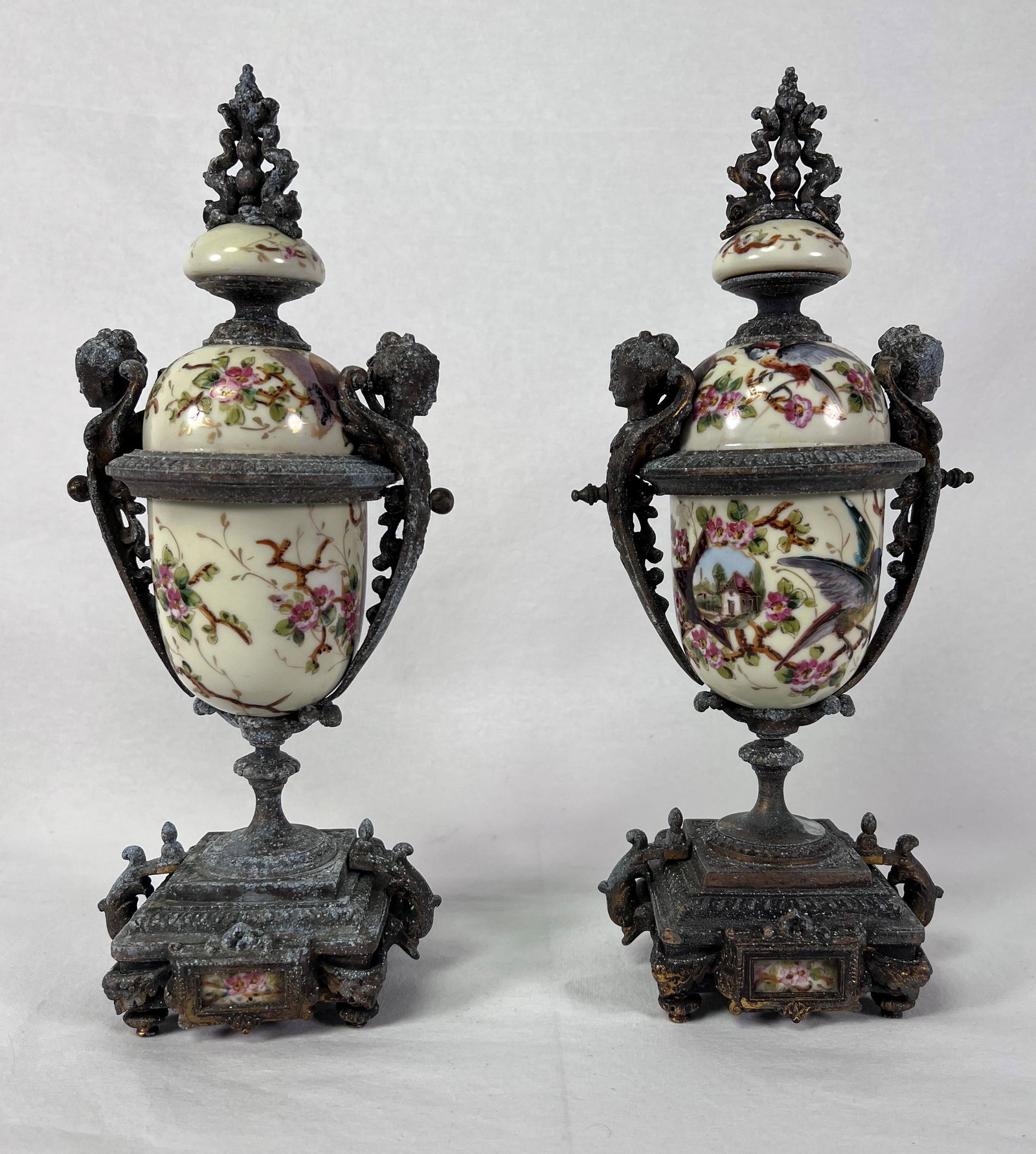 Pair Mounted Sevres Style Porcelain Urns (1 of 14)