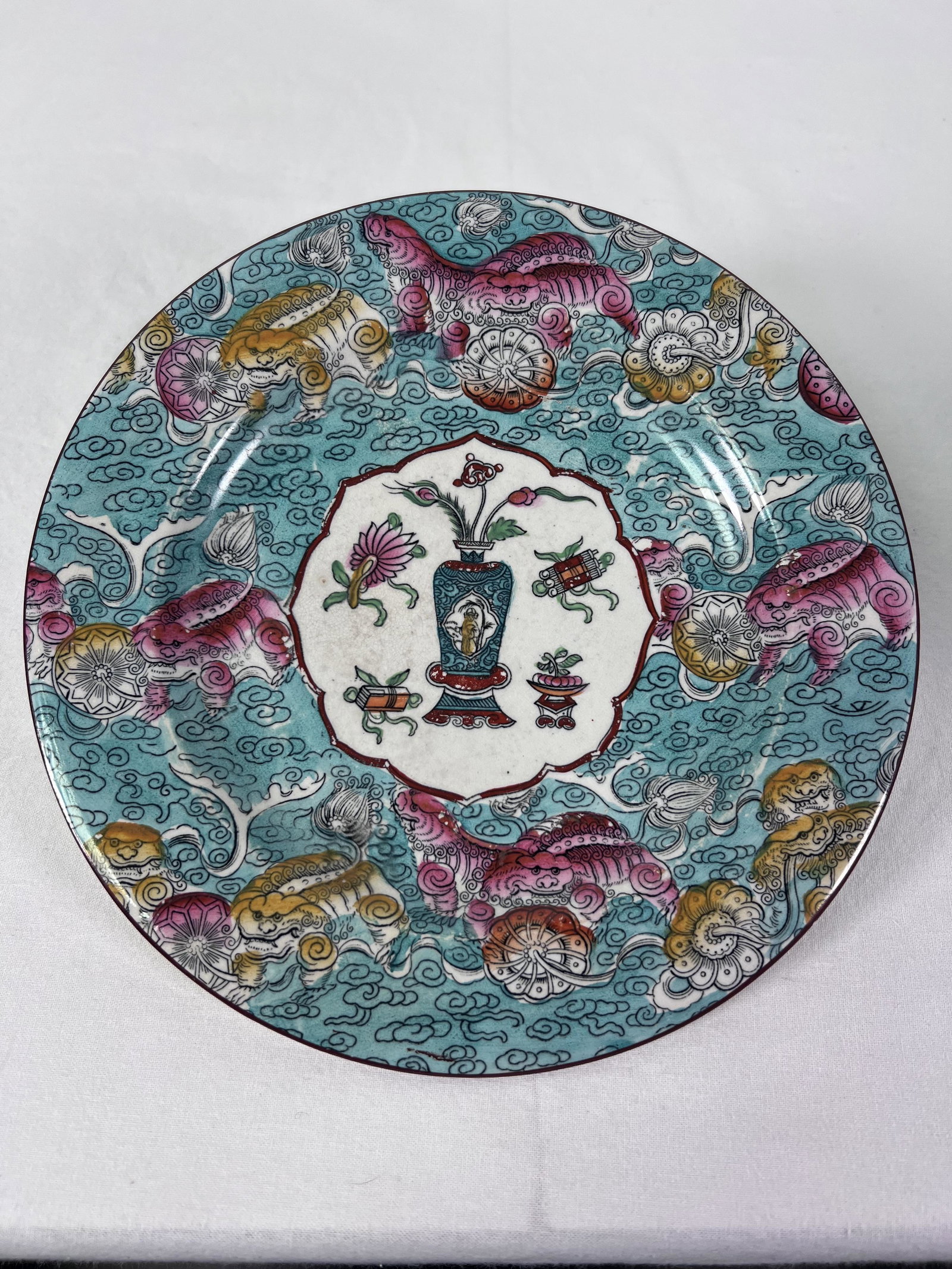 Chinese Polychrome Ceramic Cabinet Wall Plaque Charger (1 of 10)