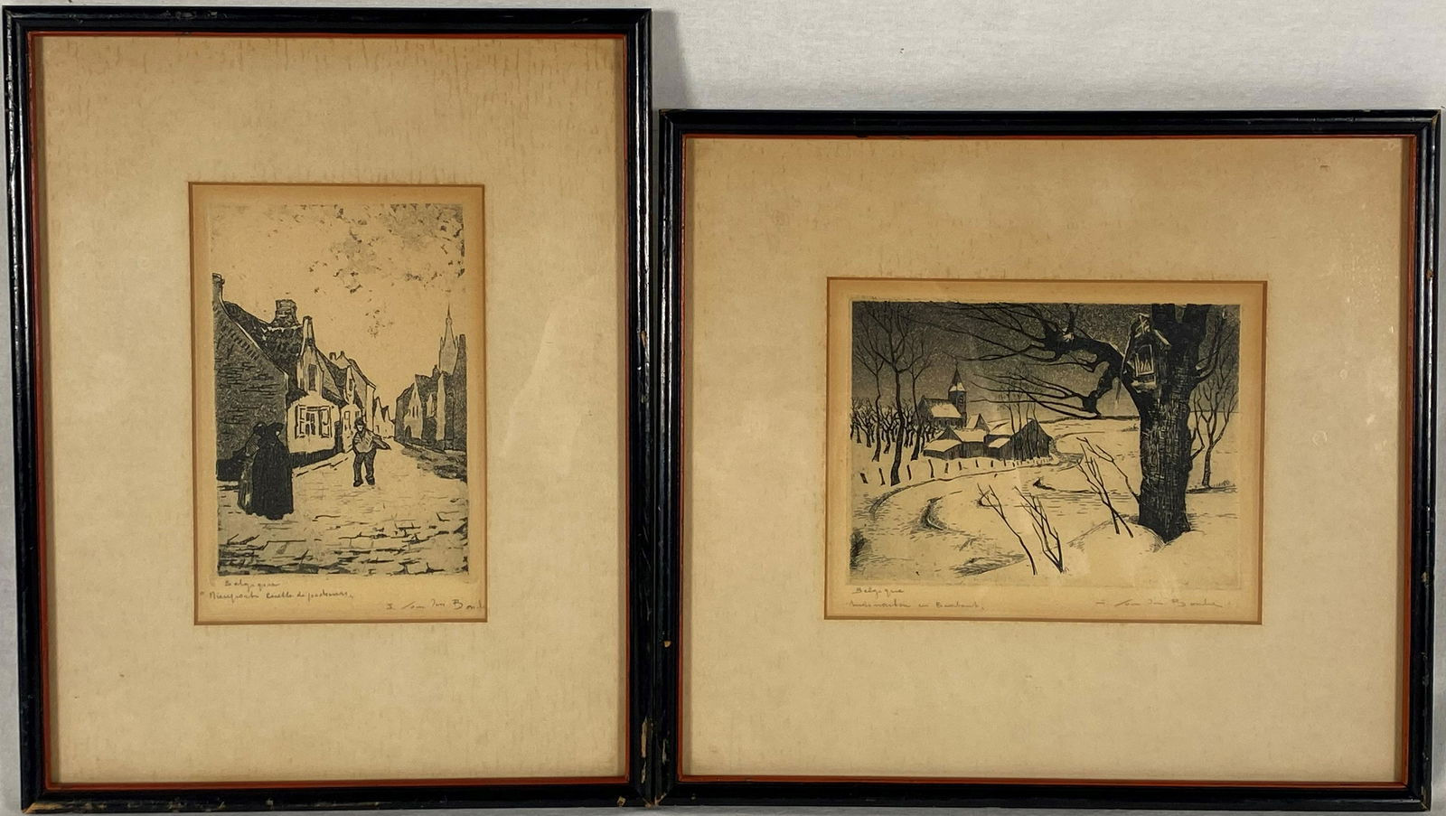 Pair of Antique Beligan Etchings Artist Signed (1 of 12)