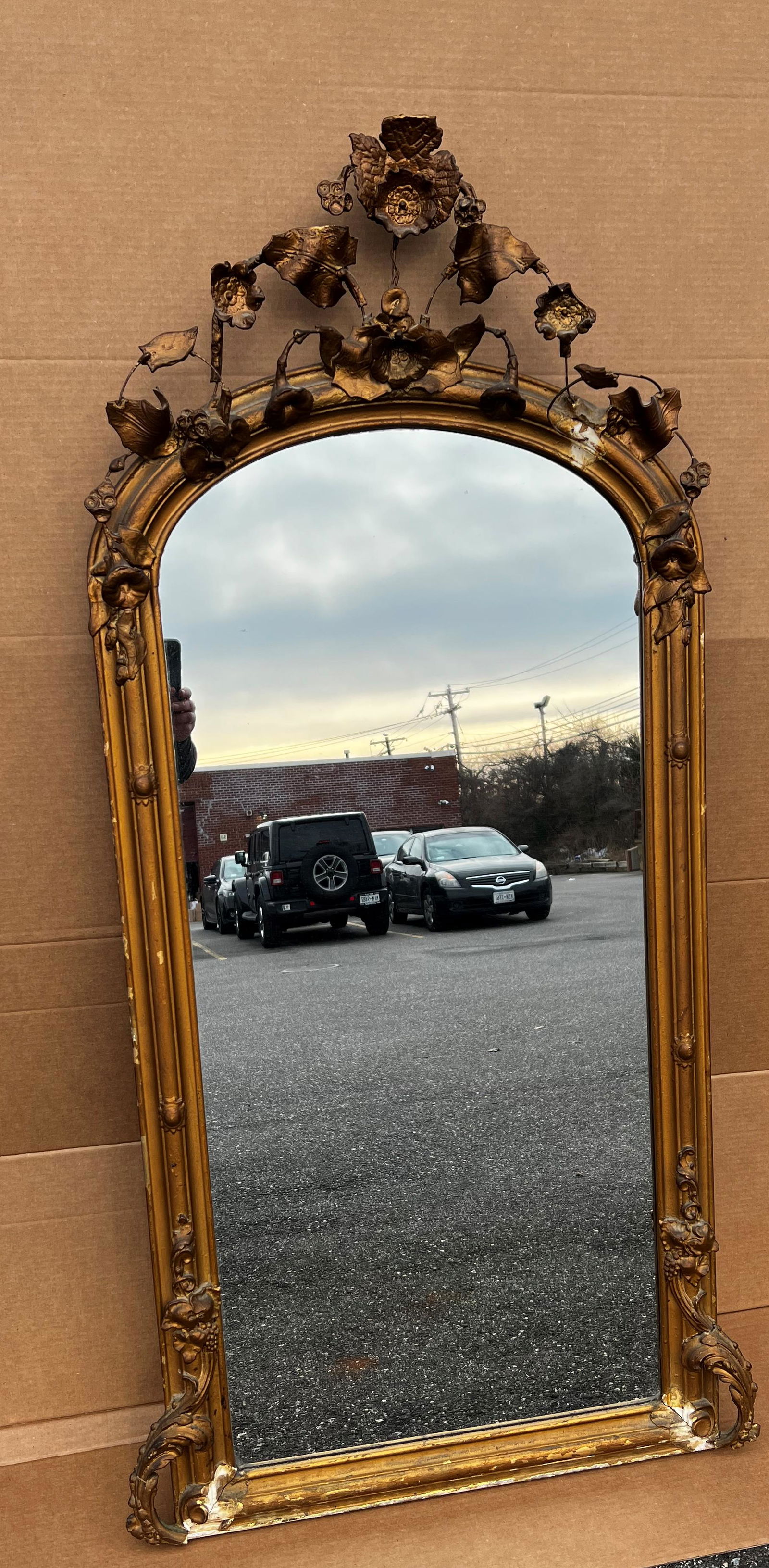 Large Ornate Wall Wood & Plaster Floral Mirror (1 of 6)