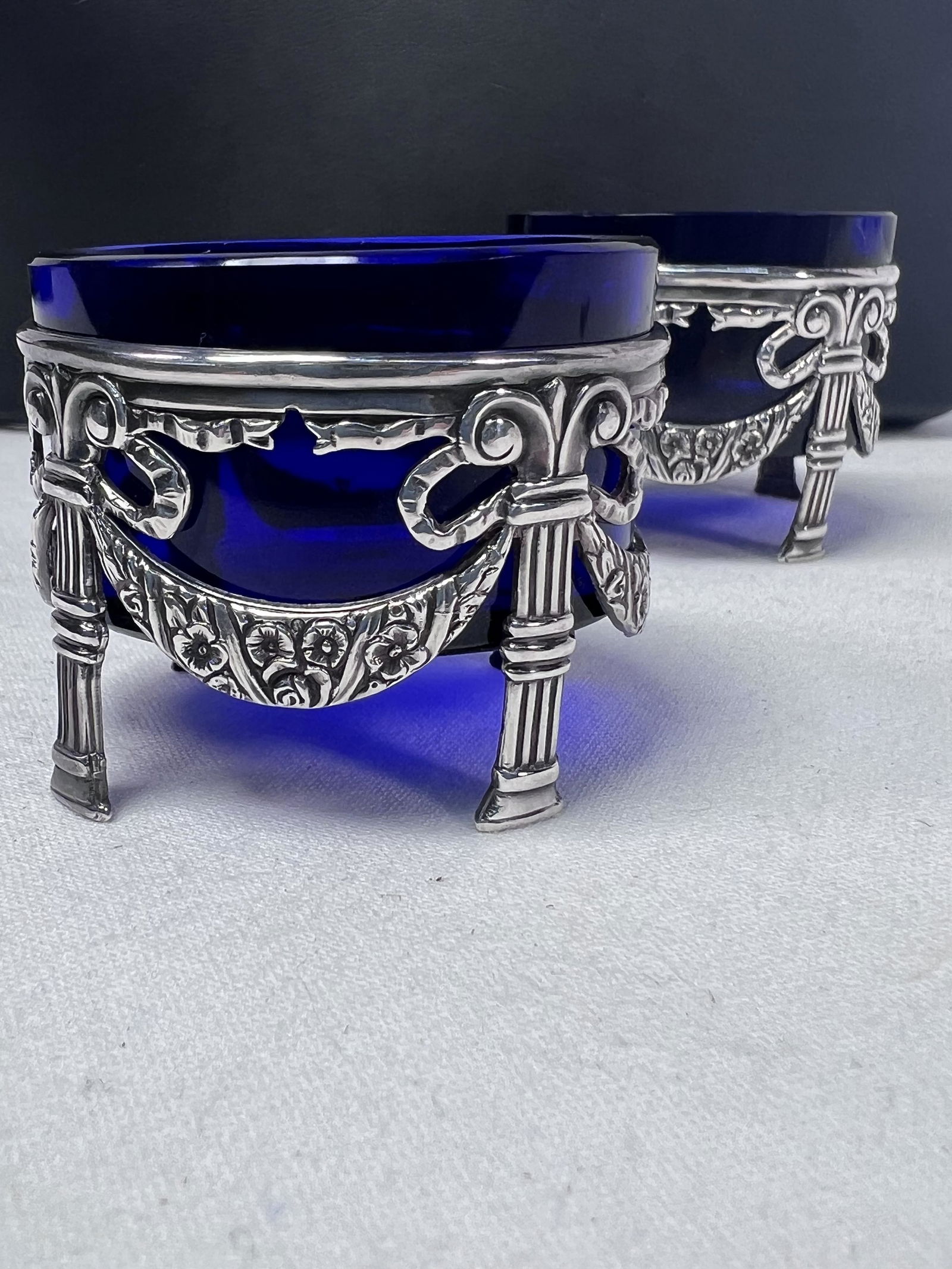 Dutch Silver Salt Cellars Cobalt Blue Glass 930 (1 of 8)
