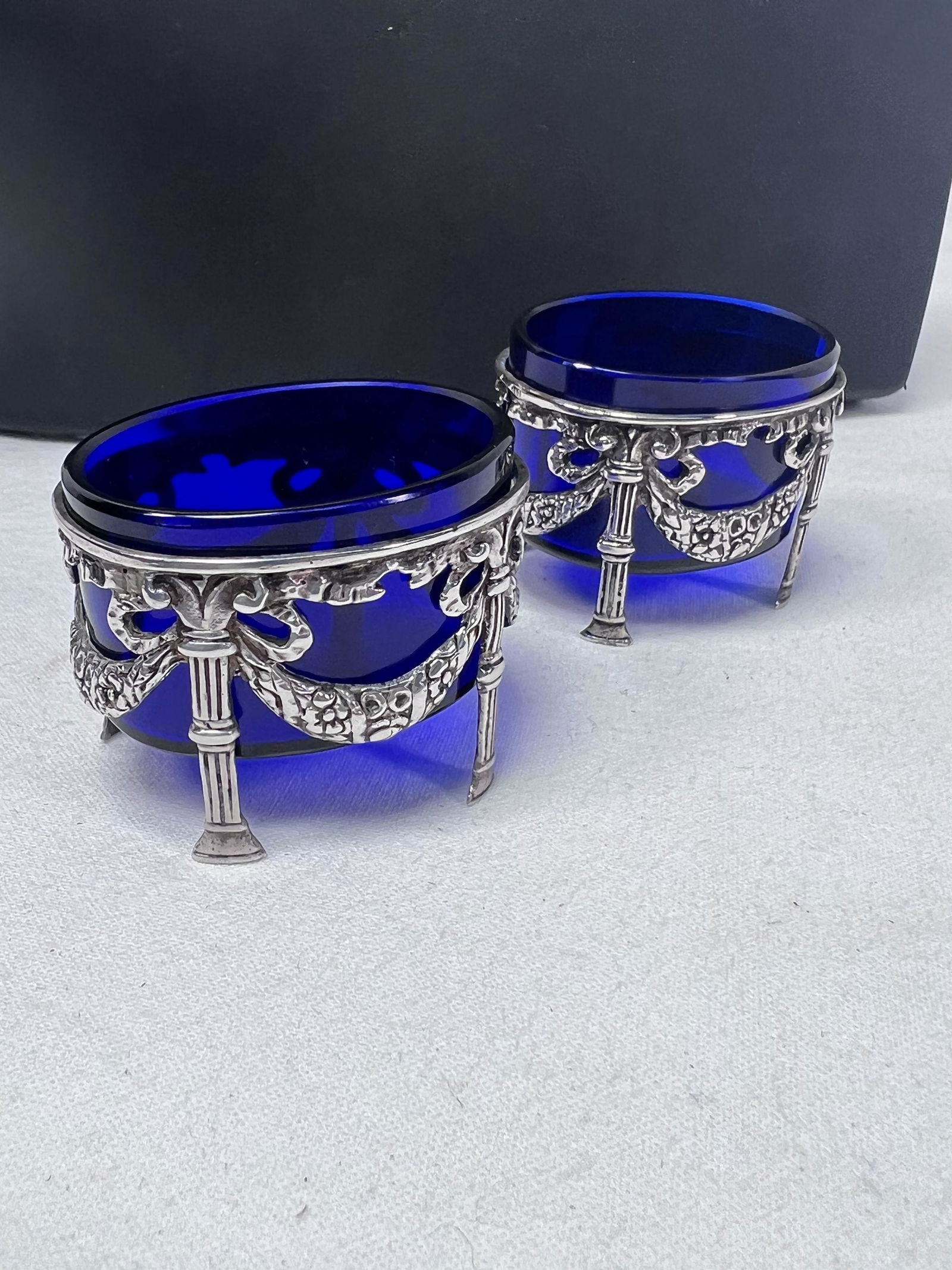 German 800 Silver Salt Cellars Cobalt Blue Glass (1 of 9)