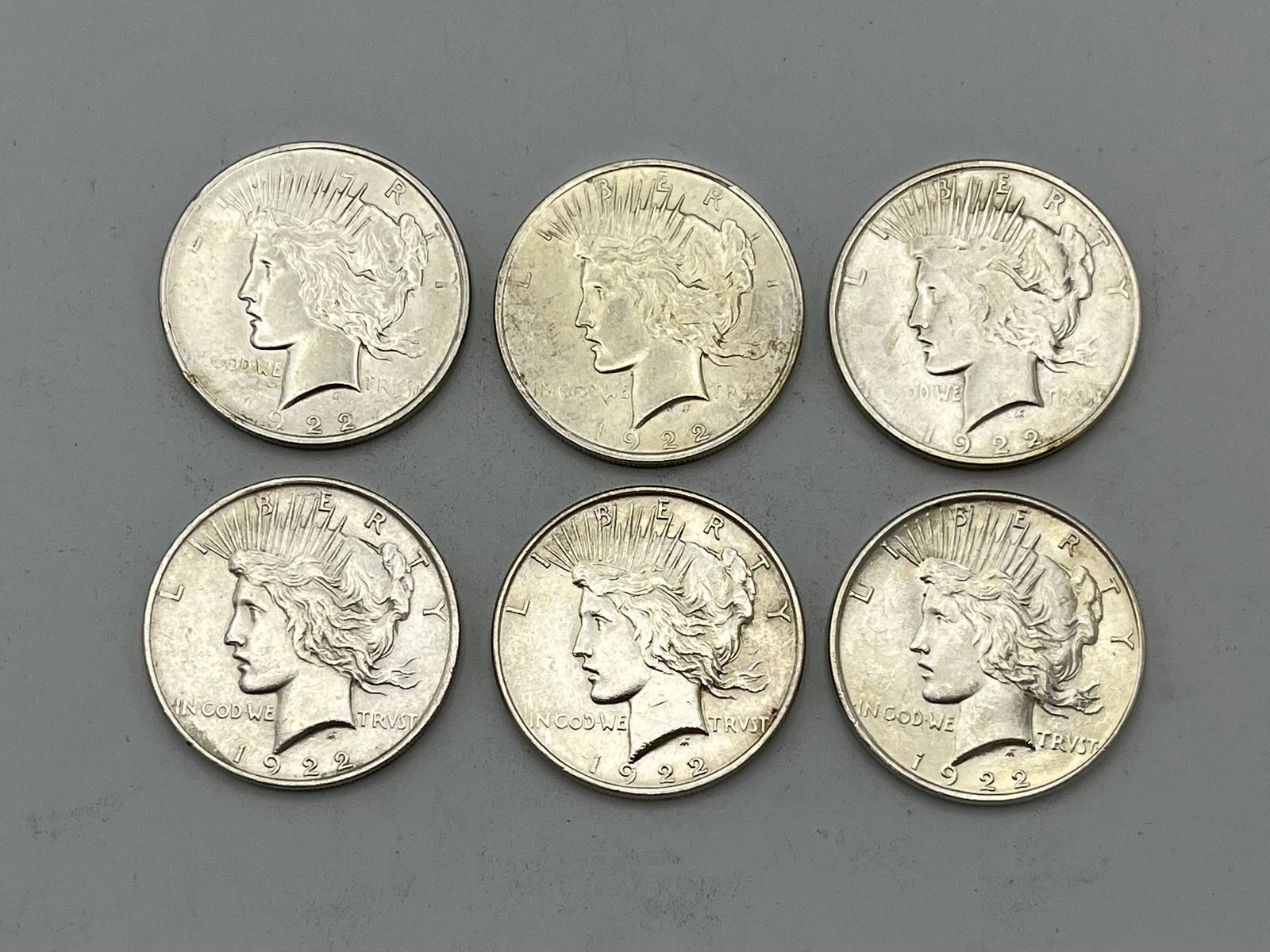 Lot of Six 1922 Silver Peace Dollars (1 of 2)