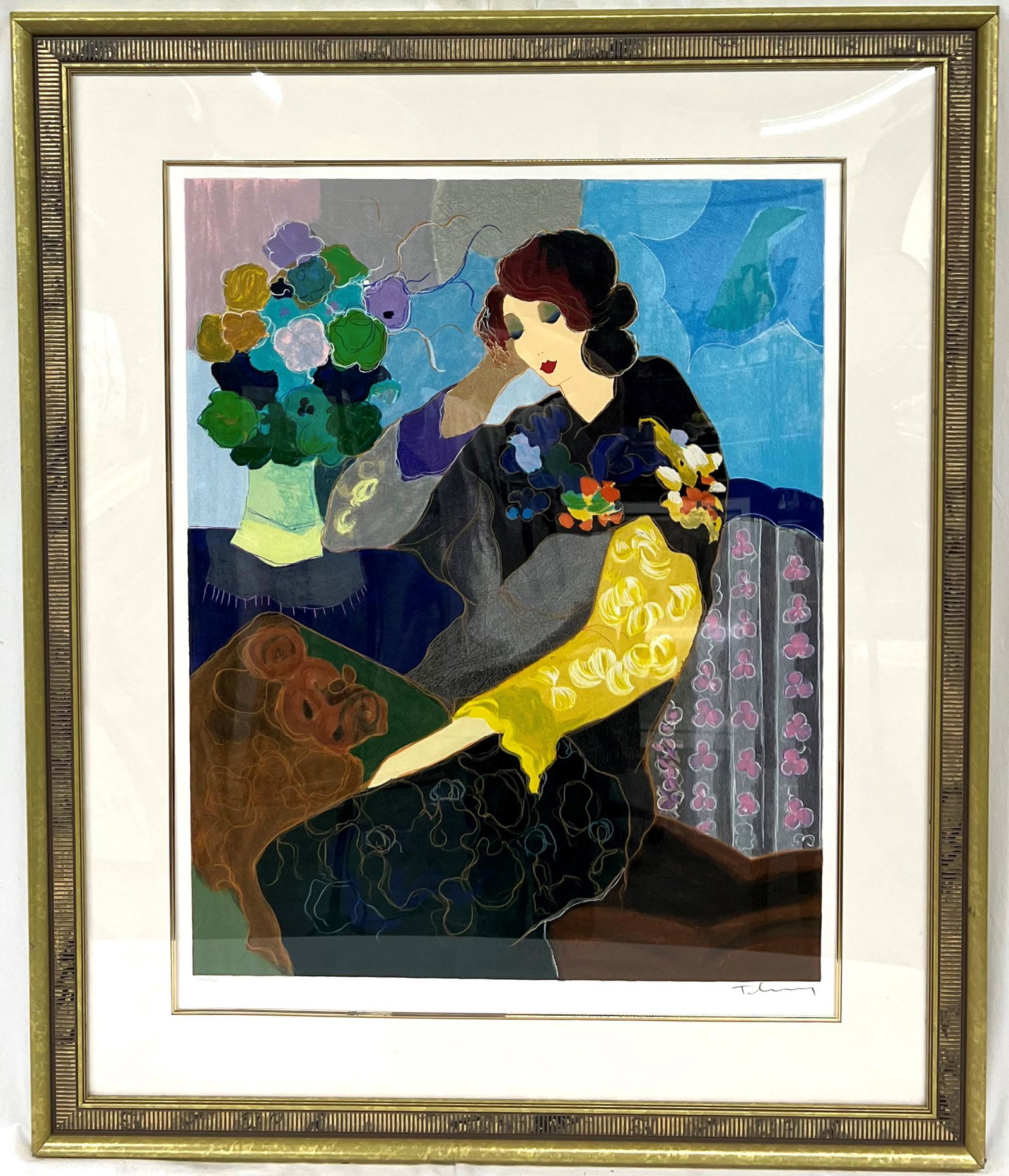 Itzchak Tarkay ( 1935 - 2012 Israeli ) Contemplation Serigraph Signed (1 of 10)