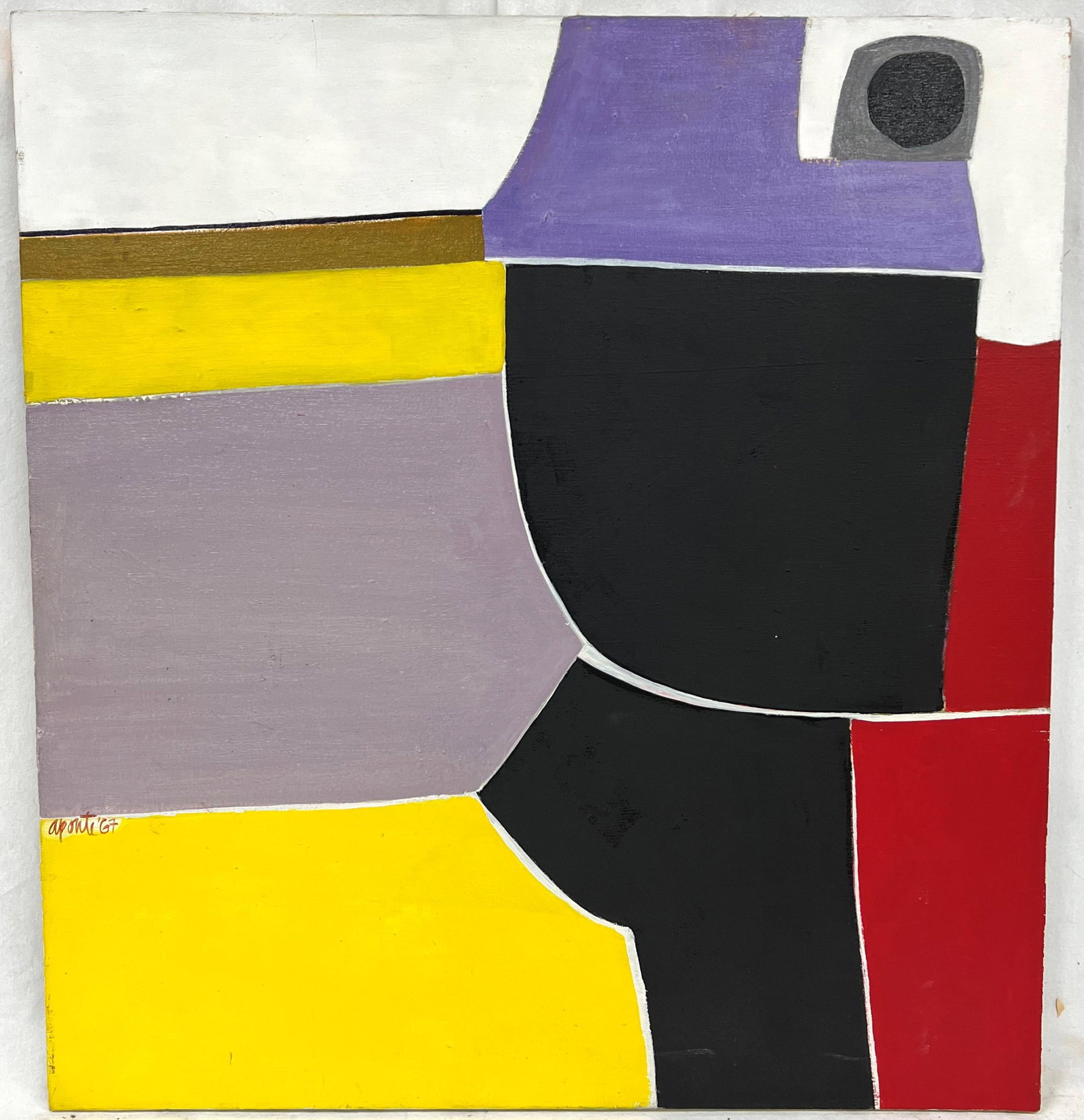 Aponte 1967 Abstract Oil on Canvas Mid Century Modern Art: MCM Abstract Oil on Canvas Signed Lower Left Aponte '67 Dimensions 28" x 26" Good Condition Out of New York Estate
