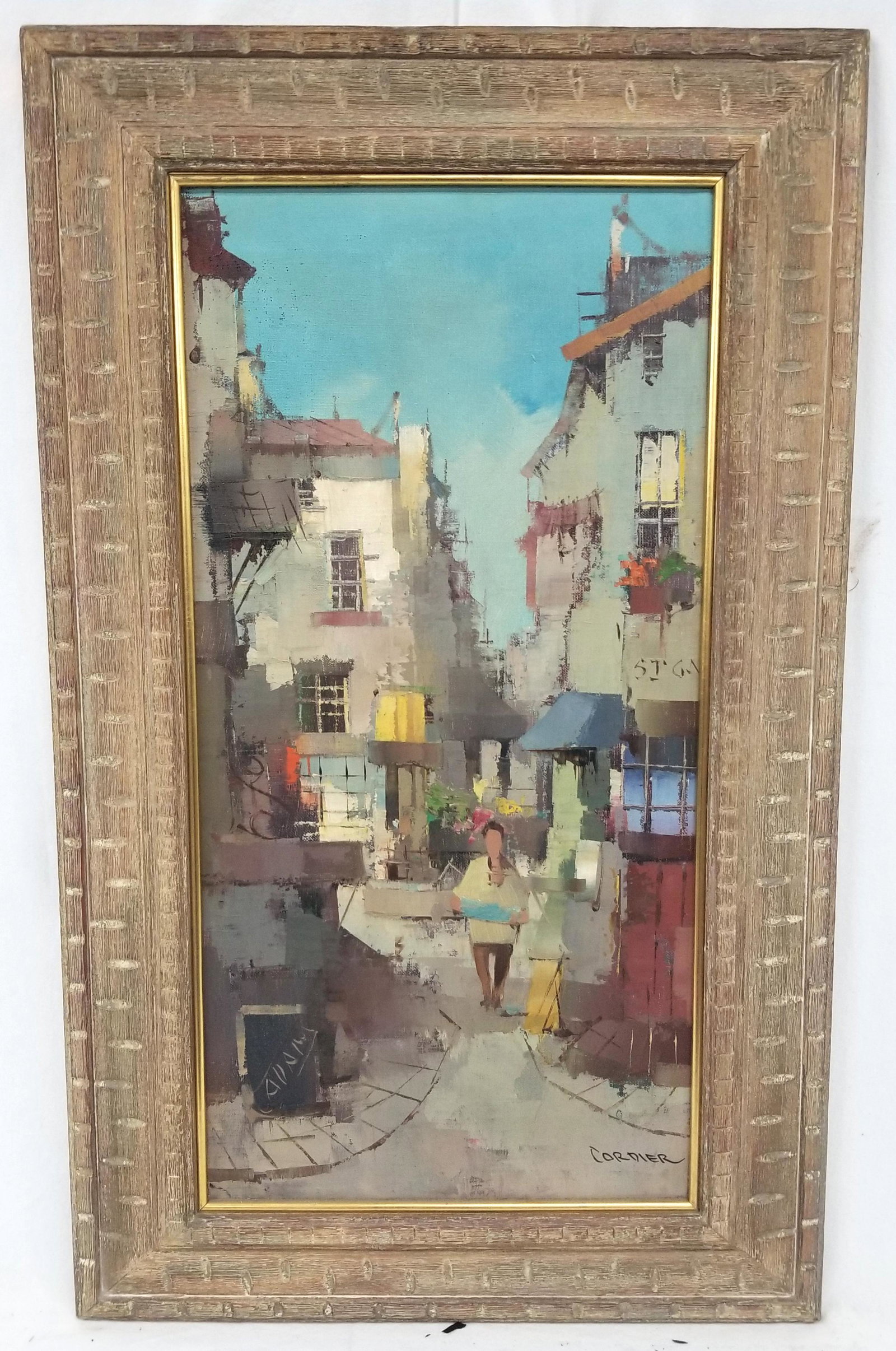 Jacques Cordier ( 1937-1975 ) Oil on Canvas French Street: Jacques Cordier ( 1937-1975 ) Oil on Canvas French Street Framed Dimensions 31" x 19" Good Condition Out of New York Estate