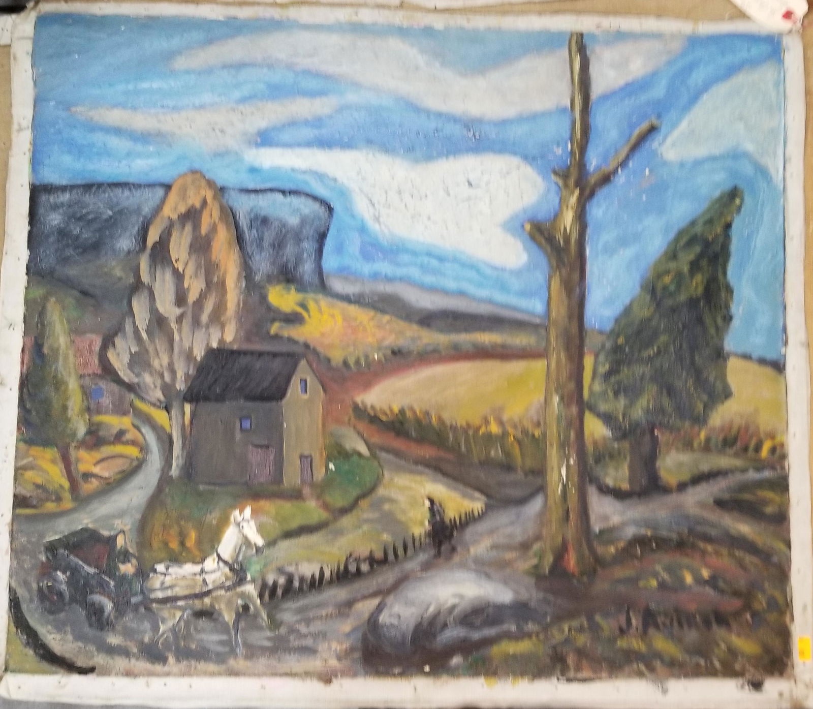 Joachim Aviron (1903-? Russian) Surreal Abstract Landscape Oil Painting (1 of 7)