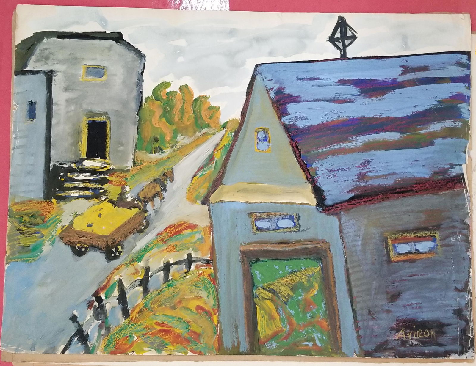 Joachim Aviron (1903-? Russian) Abstract Mixed Media Watercolor on Paper (1 of 6)