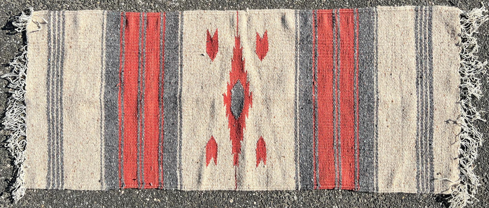 Beige Grey and Red Woven Cotton Table Runner (1 of 4)