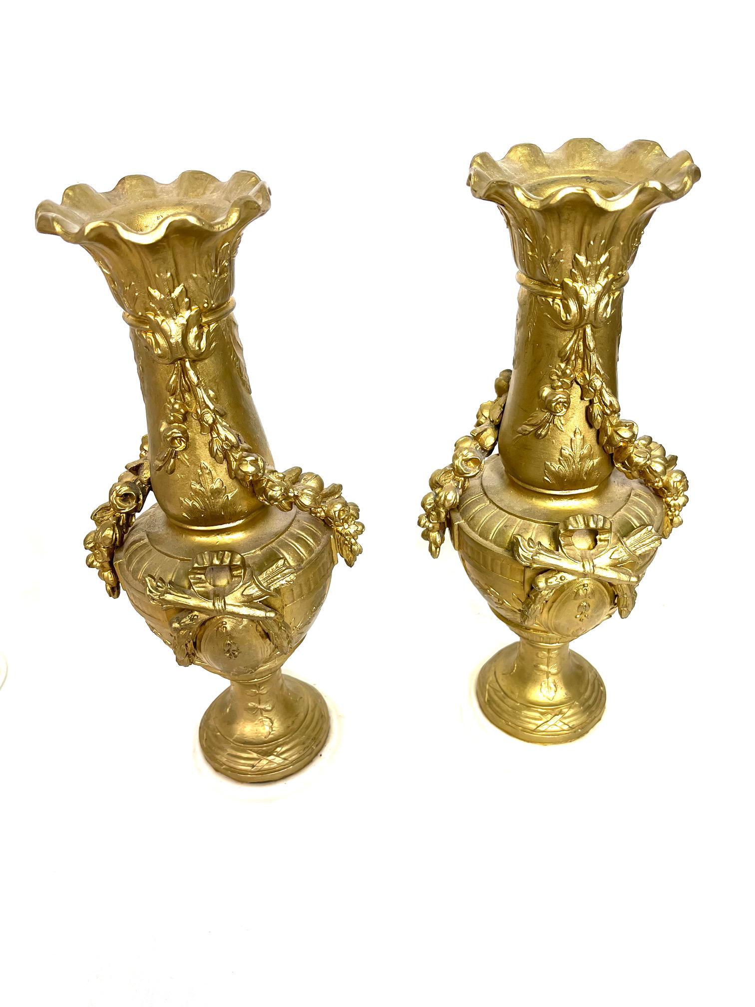 Antique Heavy Pair Bronze Marble Candle Holders (1 of 5)