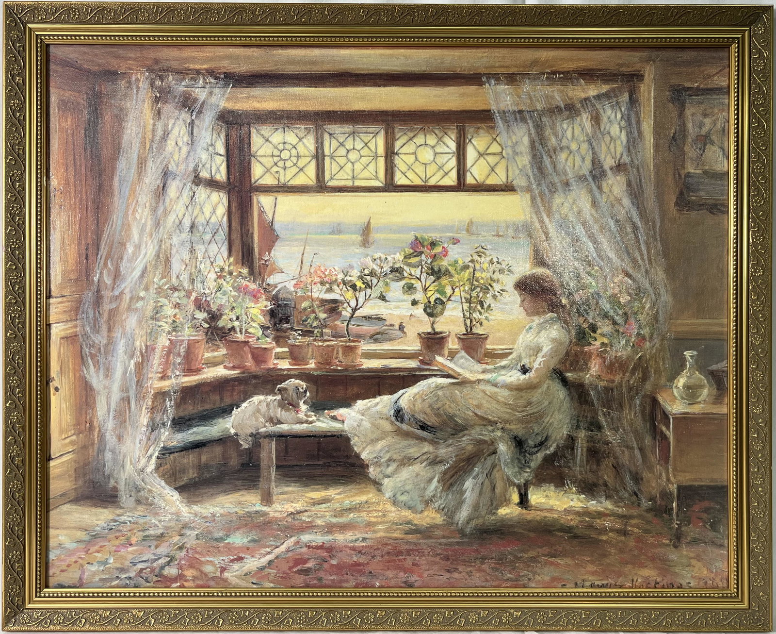 Charles James Lewis (1830-1892) Art Reading by Window: Charles James Lewis (1830-1892) Reading by Window 30" L x 25" H 27.5" L x 22" H Print on Canvas Please look at Photos Closely Out of a New York City Estate