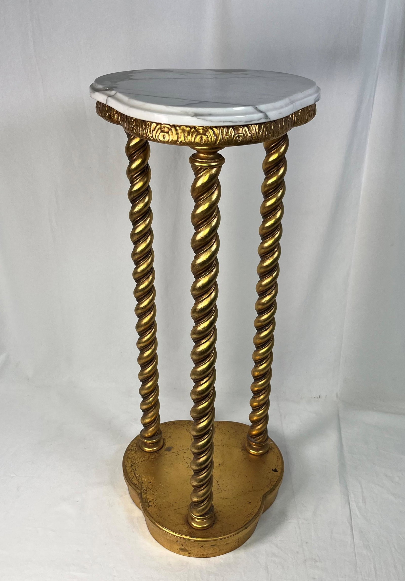 3 Column Twisted Gilt Wood Pedestal w/ Marble Top (1 of 6)