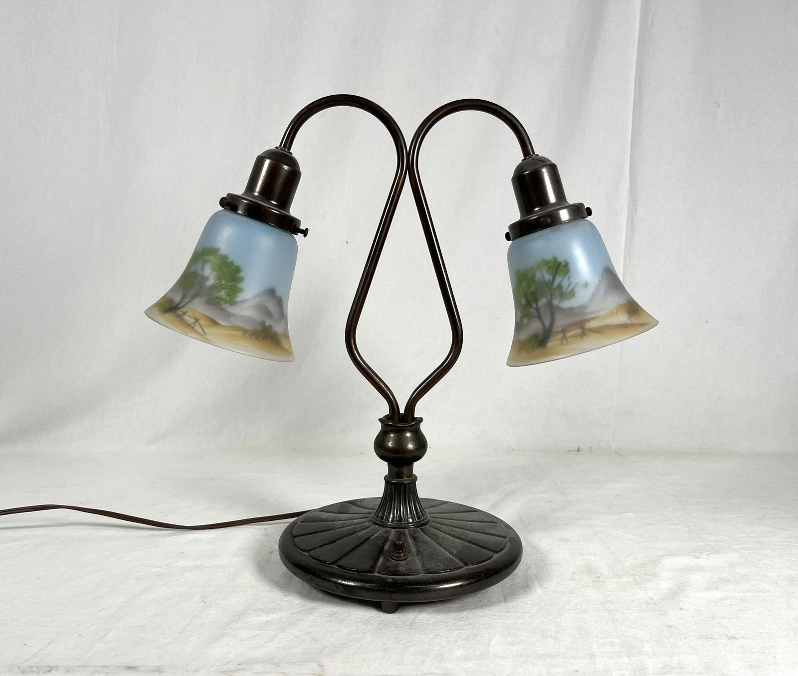 Table Lamp Reverse Painted on Glass Shade Lamp (1 of 8)