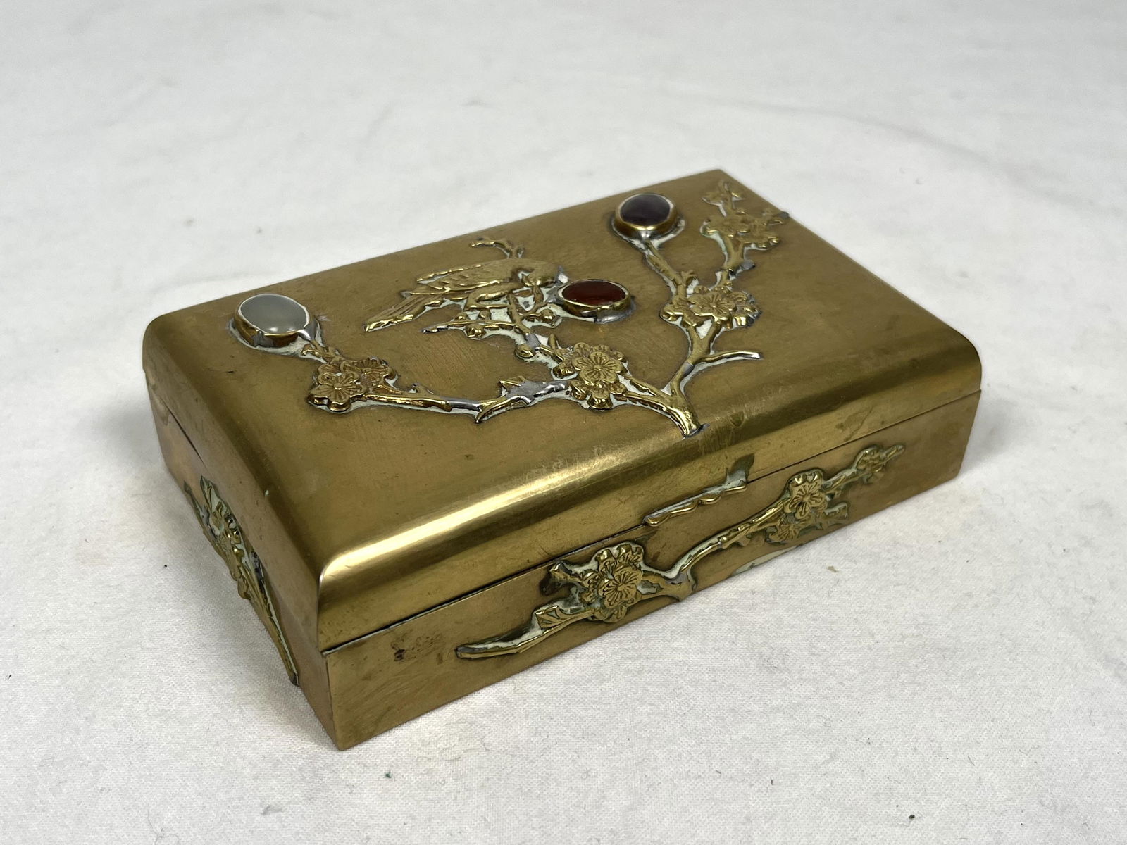 Antique Jade Carneillian Enamel Bronze Box (1 of 8)