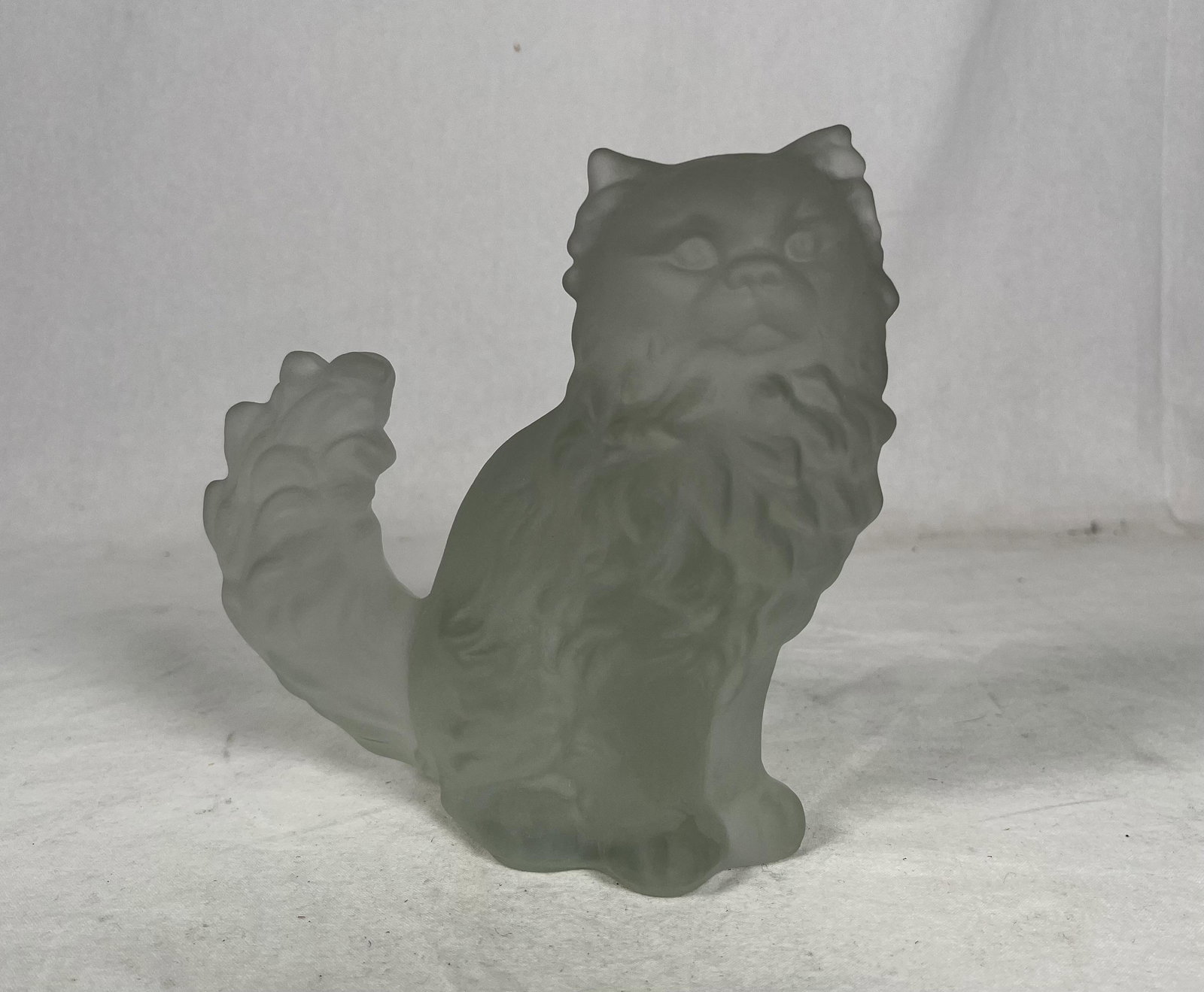 Frosted Art Glass Cat Sculpture: Frosted Crystal Cat Sculpture Figurine 7" H x 7" W 6 lbs French ? German ? Please look at Photos Closely Out of a Suffolk County Estate