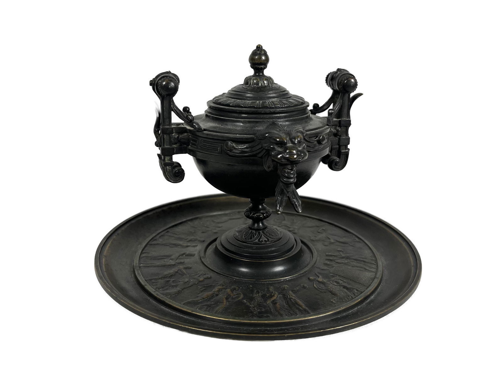 Antique Neoclassical Etruscan Bronze Fountain Pen Holder & Inkwell (1 of 8)