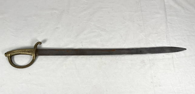 1820 Spanish Infantry Briquet Sword: 1820 Spanish Infantry Briquet Sword marked Fabricado Toldeo 1820 Briquet-Form Hilt slightly curved Single-Edged Blade with Pear Point with Short False Edge Approx 33" L Blade 27.75" L Please look at P