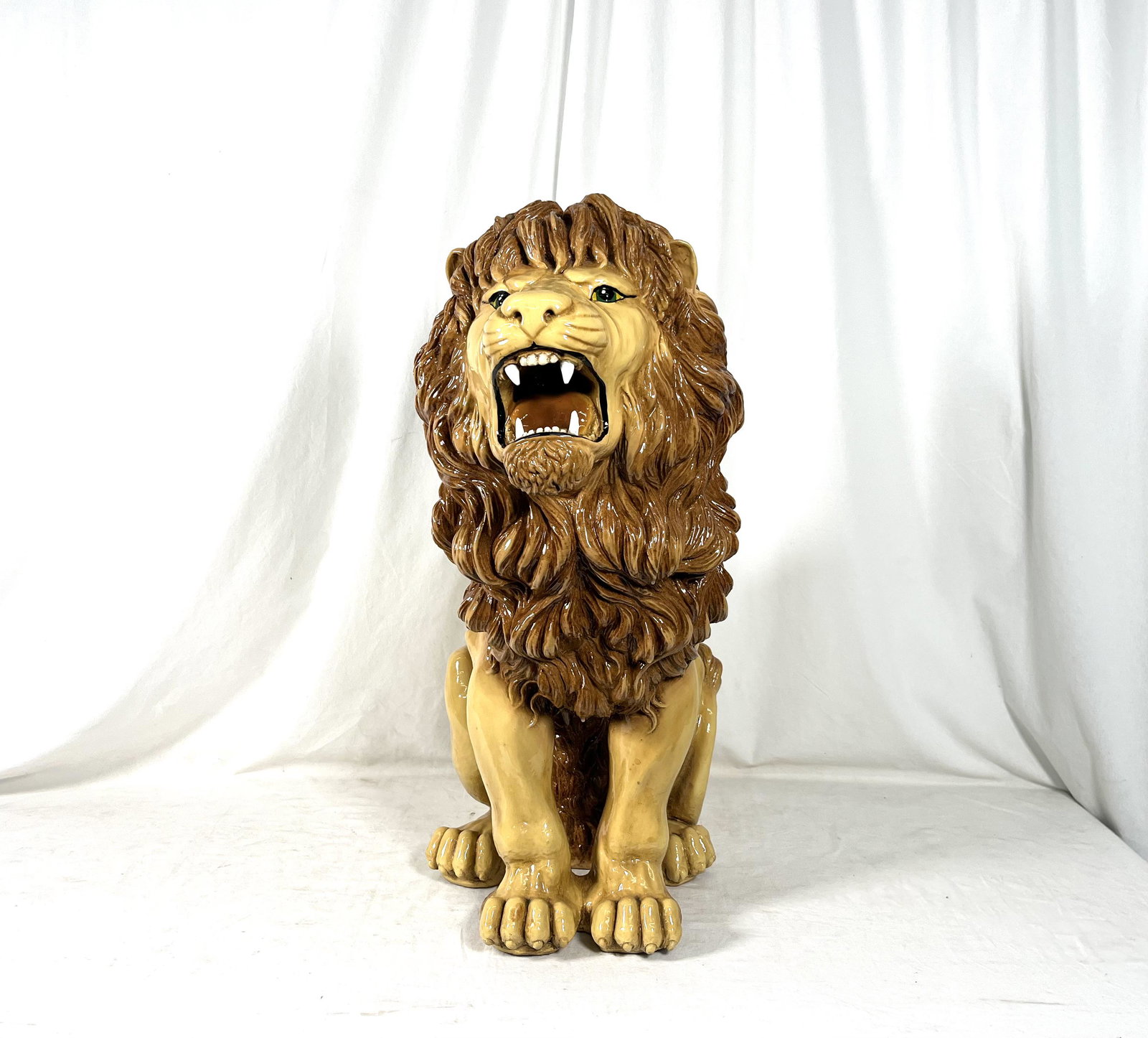 Life-Size Italian Majolica Lion Floor Sculpture (1 of 6)
