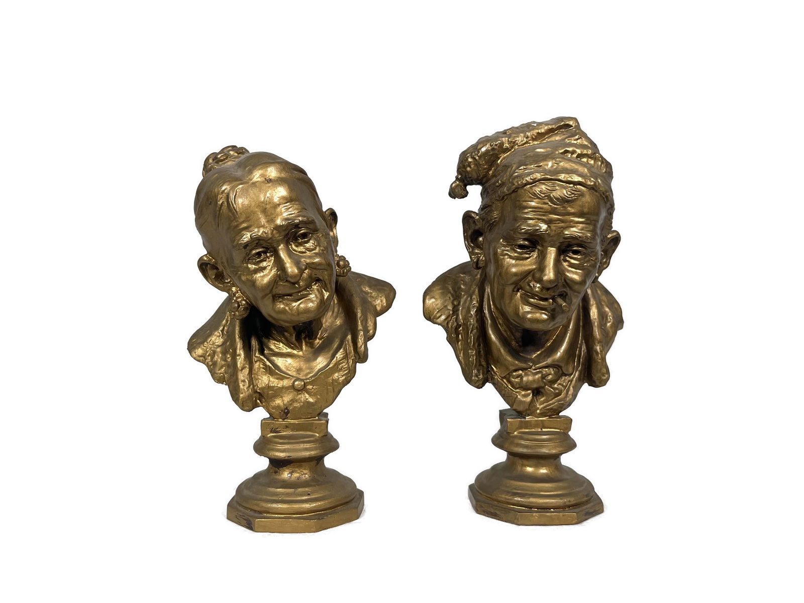 Gilt Bronze Old Man & Woman Sculpture Pair (1 of 9)